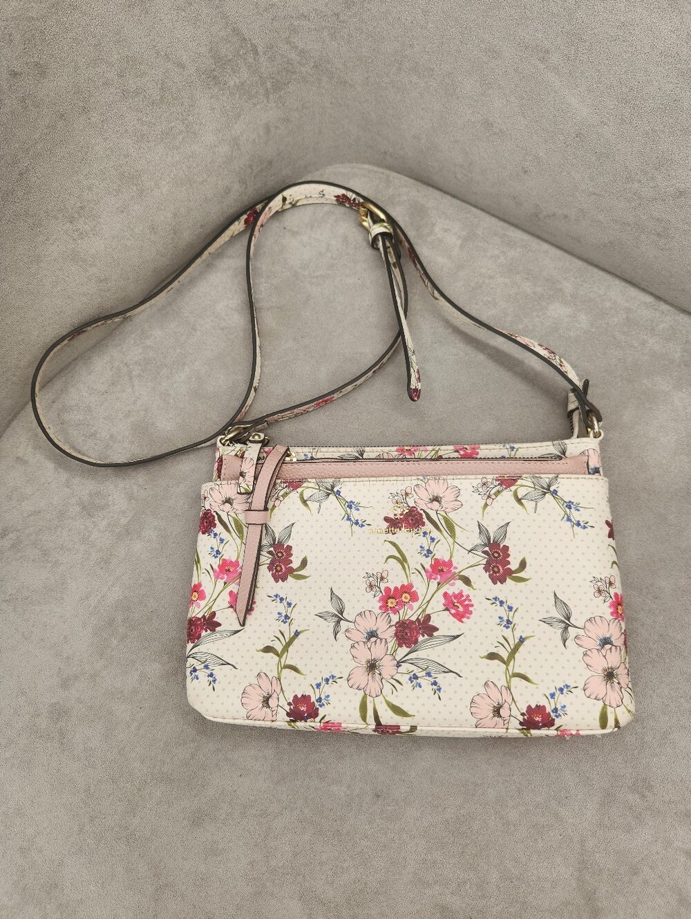 Nanette Lepore Crossbody Bag White Floral Polka Dots Vegan Leather Mirabel Pouch